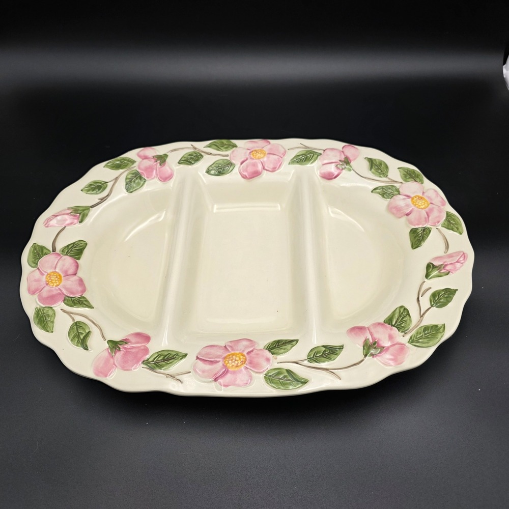 Franciscan Divided Serving Platter Pink Floral‎ Dogwood Blossom Cream
